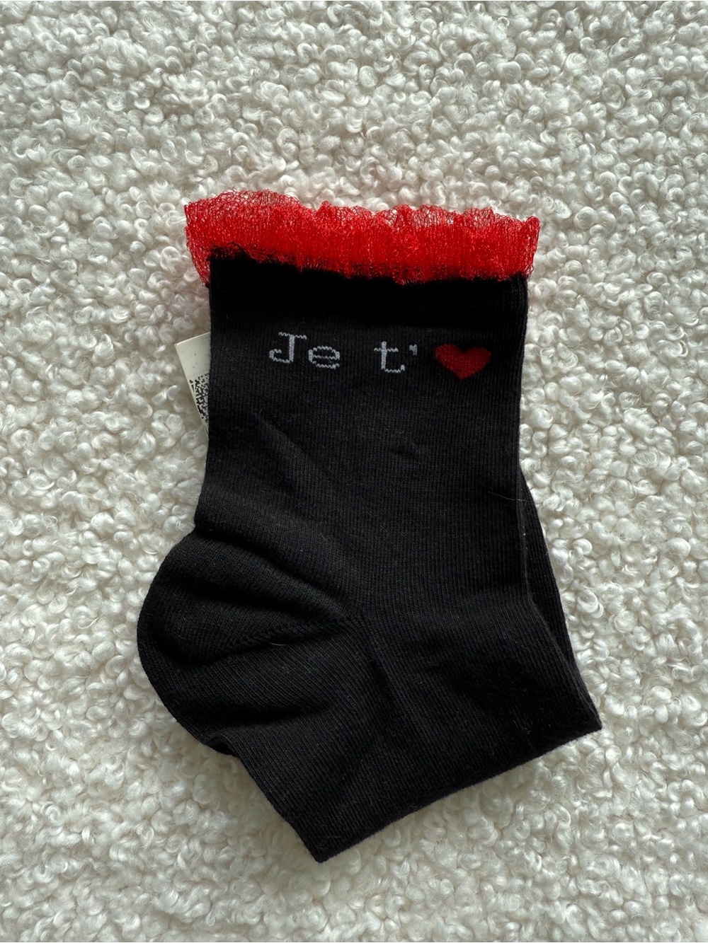 Black Crew Socks with Red Ruffle and Heart Accent - Men